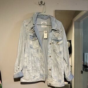 NEW Hollister Women's Distressed Light Blue Jean Jacket